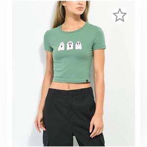 Halloween Green Ghost Crop Tee